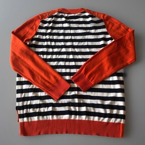 MICHAEL Michael Kors Women Sweater Orange Navy White Stripe Gold Grommets Large - Picture 2 of 16